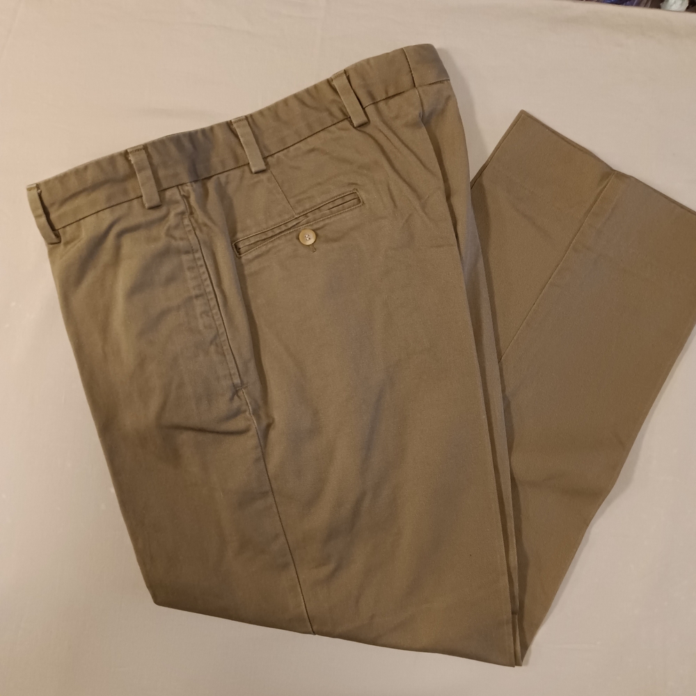 Bills Khaki: Green Khaki Travel Twill Flat Front Pants- W37